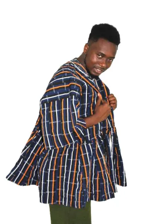 African Batakari / Fugu - Dark Blue, Black, Orange & White
