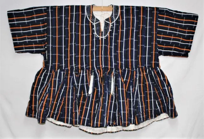 African Batakari / Fugu - Dark Blue, Black, Orange & White
