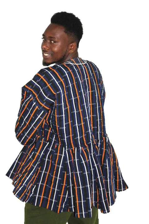 African Batakari / Fugu - Dark Blue, Black, Orange & White