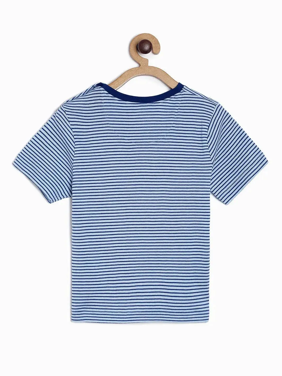 Blue Striped Round Neck Organic Cotton T-shirt