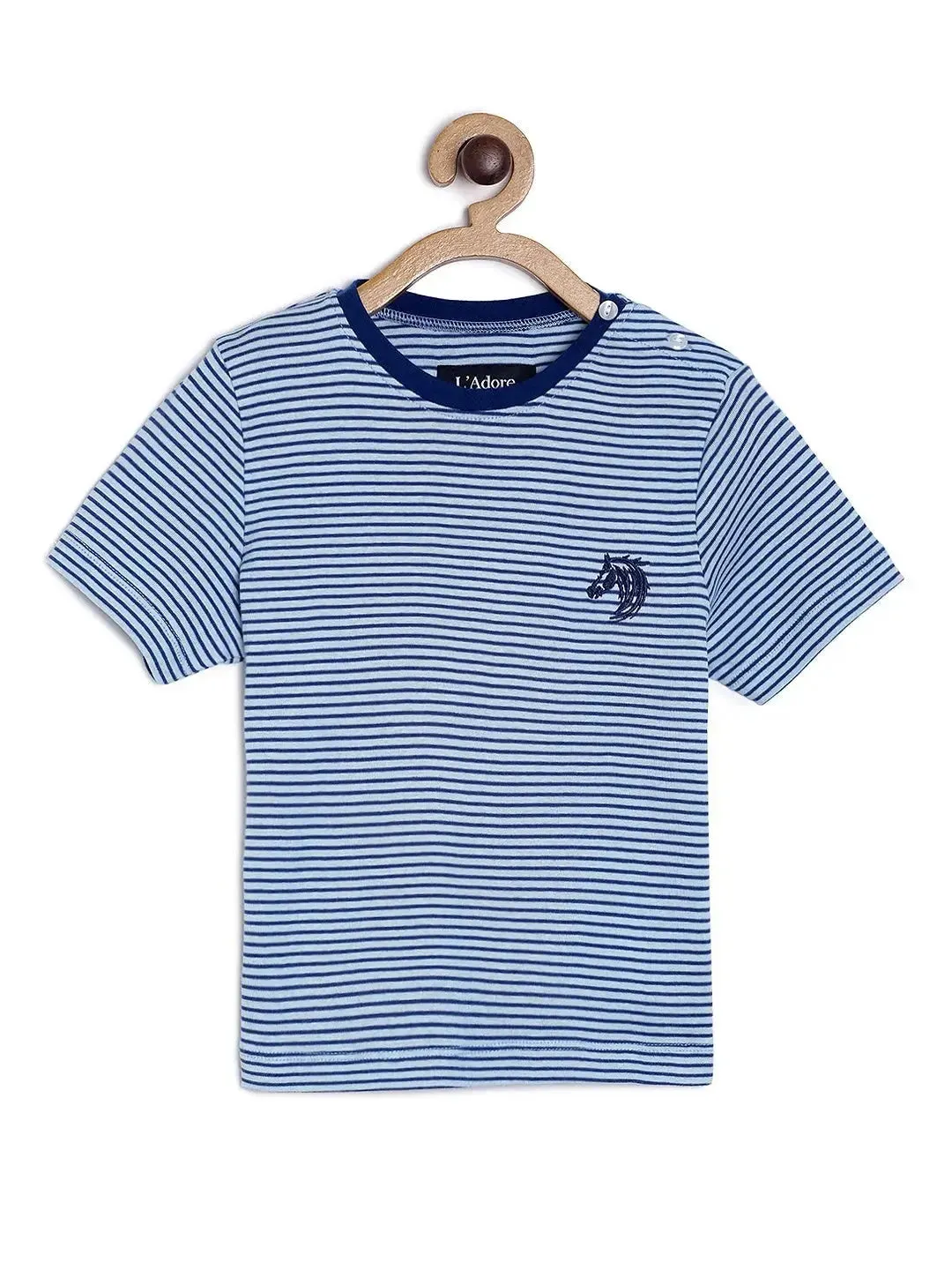 Blue Striped Round Neck Organic Cotton T-shirt