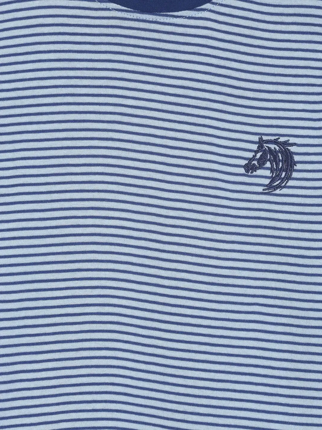 Blue Striped Round Neck Organic Cotton T-shirt