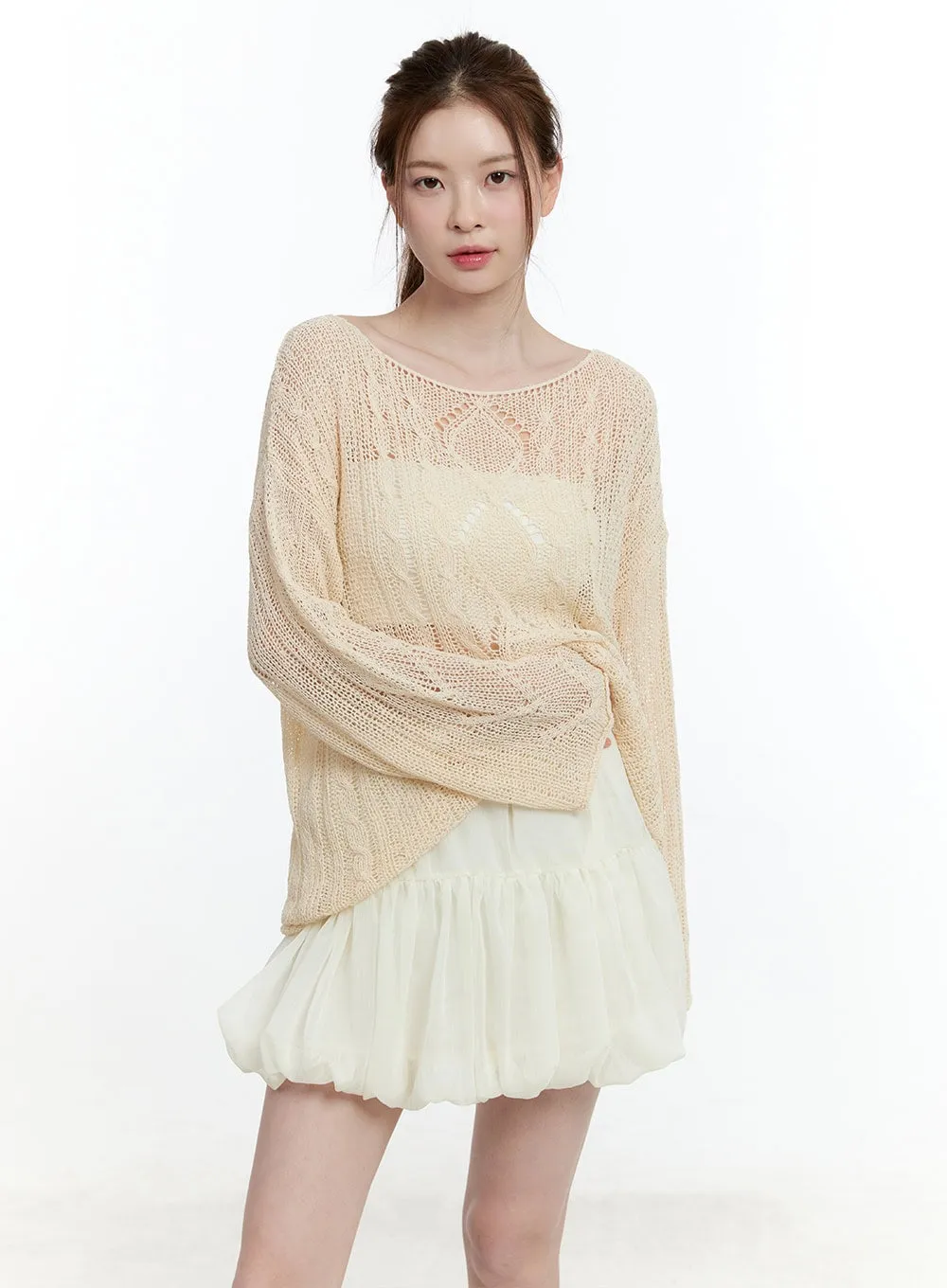 Cable Knit Sheer Loose-Fit Sweater CM521