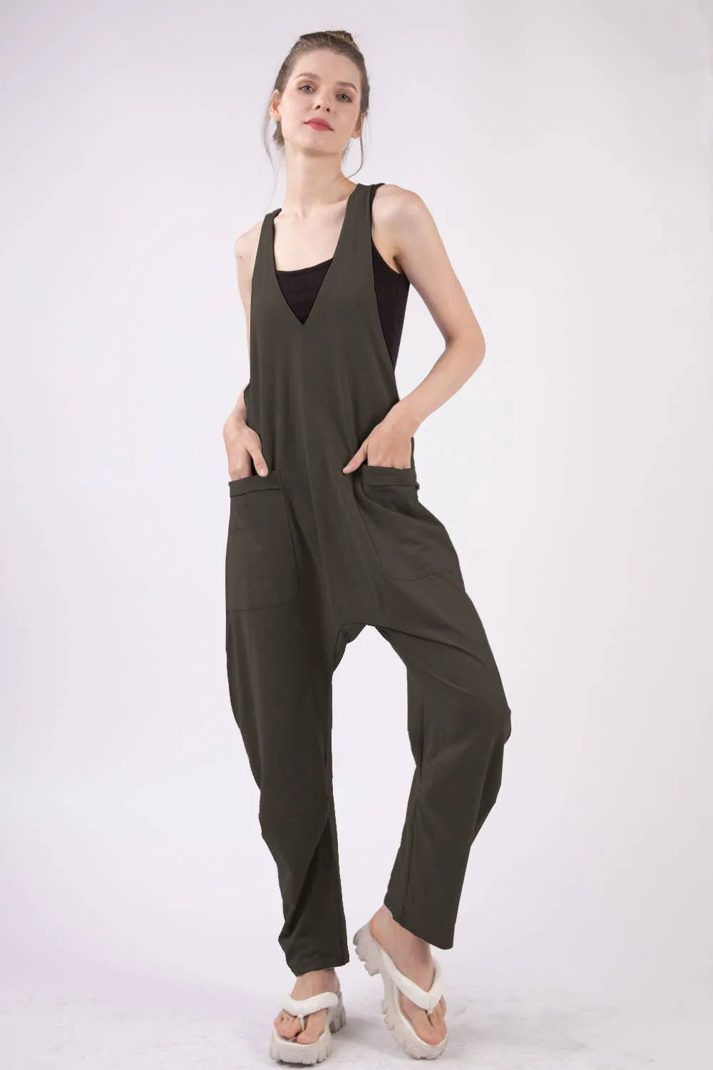 Casual Loose Fit Solid Knit Baggy Jumpsuit