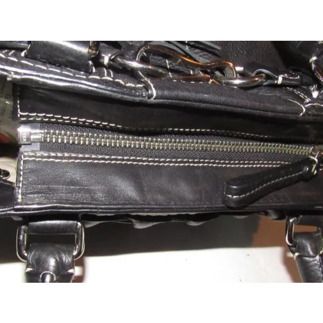 Coach New Pursesdesigner Purses Black Pebbled Leather With White Contrast Stitching And Chrome Hardw