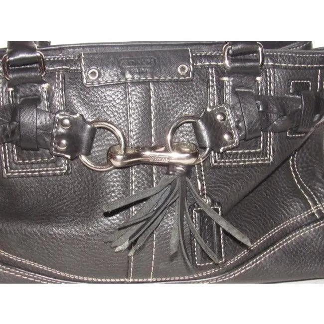 Coach New Pursesdesigner Purses Black Pebbled Leather With White Contrast Stitching And Chrome Hardw