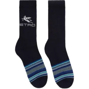 Etro Navy Striped Pegaso Socks