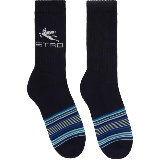 Etro Navy Striped Pegaso Socks