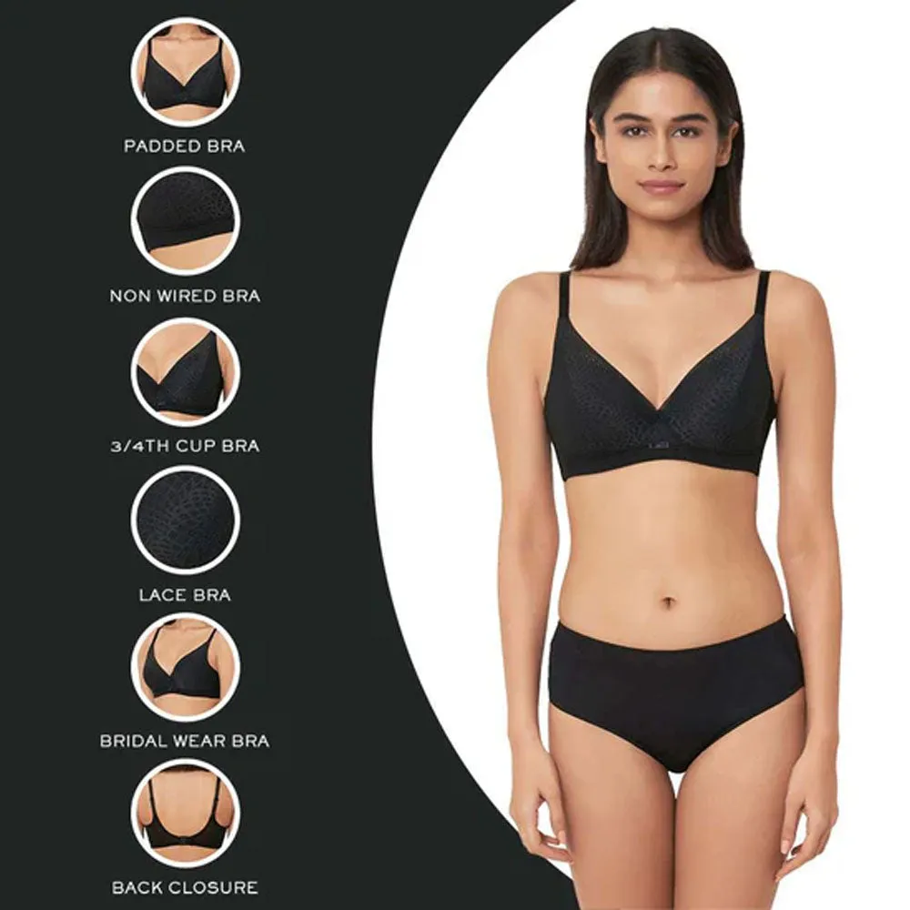 Forma Padded Wired  3/4th Cup Everyday Wear Medium coverage Lace Bra - Black