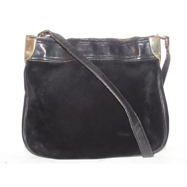 Gucci Vintage Black Suede With Black Leather Hobo Bag