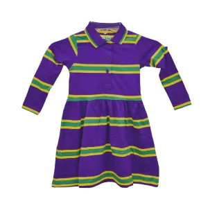 Kids Mardi Gras Girls Purple Dress with Yellow & Green Stripes