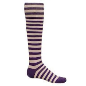 Purple and White Mini Hoop Striped Athletic Knee High Socks (Large)