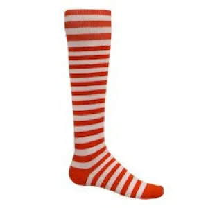 Red and White Mini Hoop Striped Athletic Knee High Socks (Large)