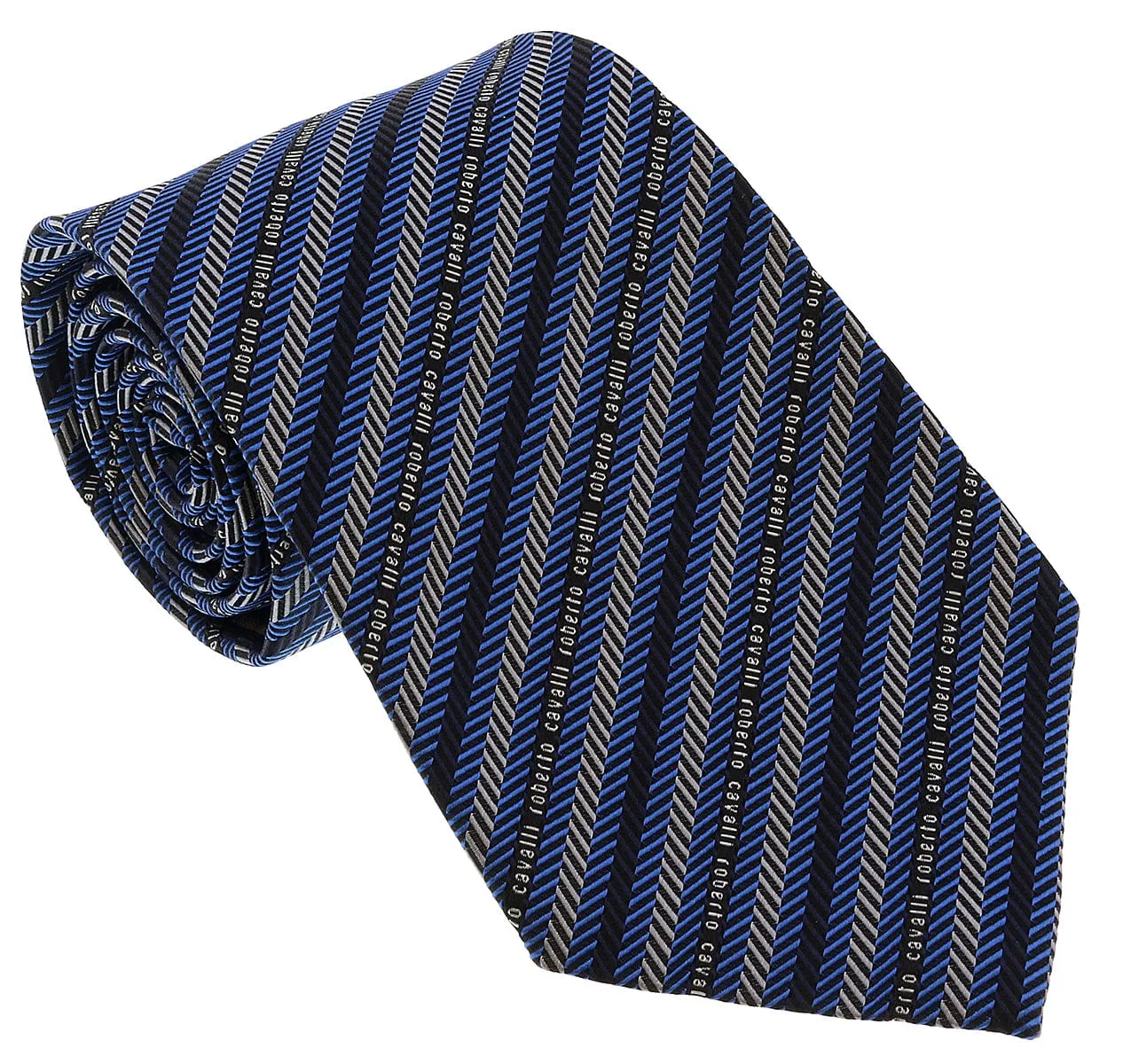 Roberto Cavalli ESZ040 04935 SkyBlue Regimental Stripe Herringbone Tie