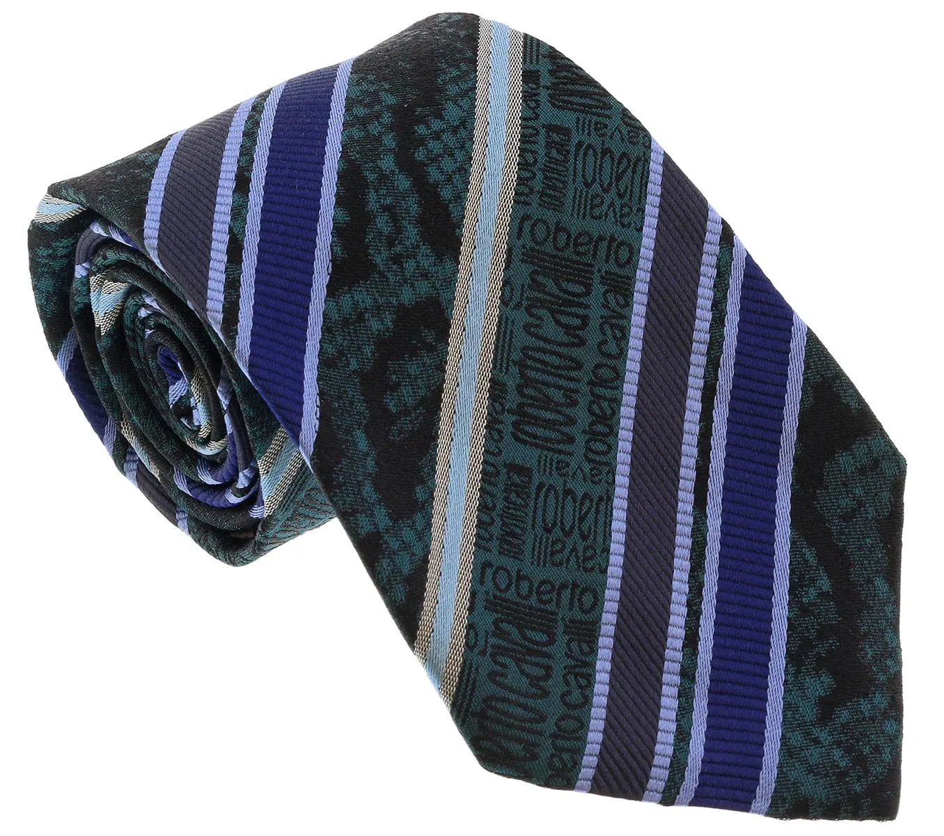 Roberto Cavalli ESZ044 D1317 Teal Blue/ Violet Regimental Stripe Tie