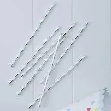 Silver white striped Foil Paper Straws