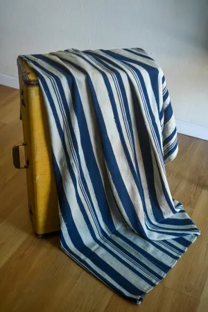 Tie Dyed African Indigo Textile, Blue White Striped Vintage Cotton Fabric, Home Decor