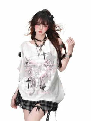 White Loose-Fit Short-Sleeve Cotton Top